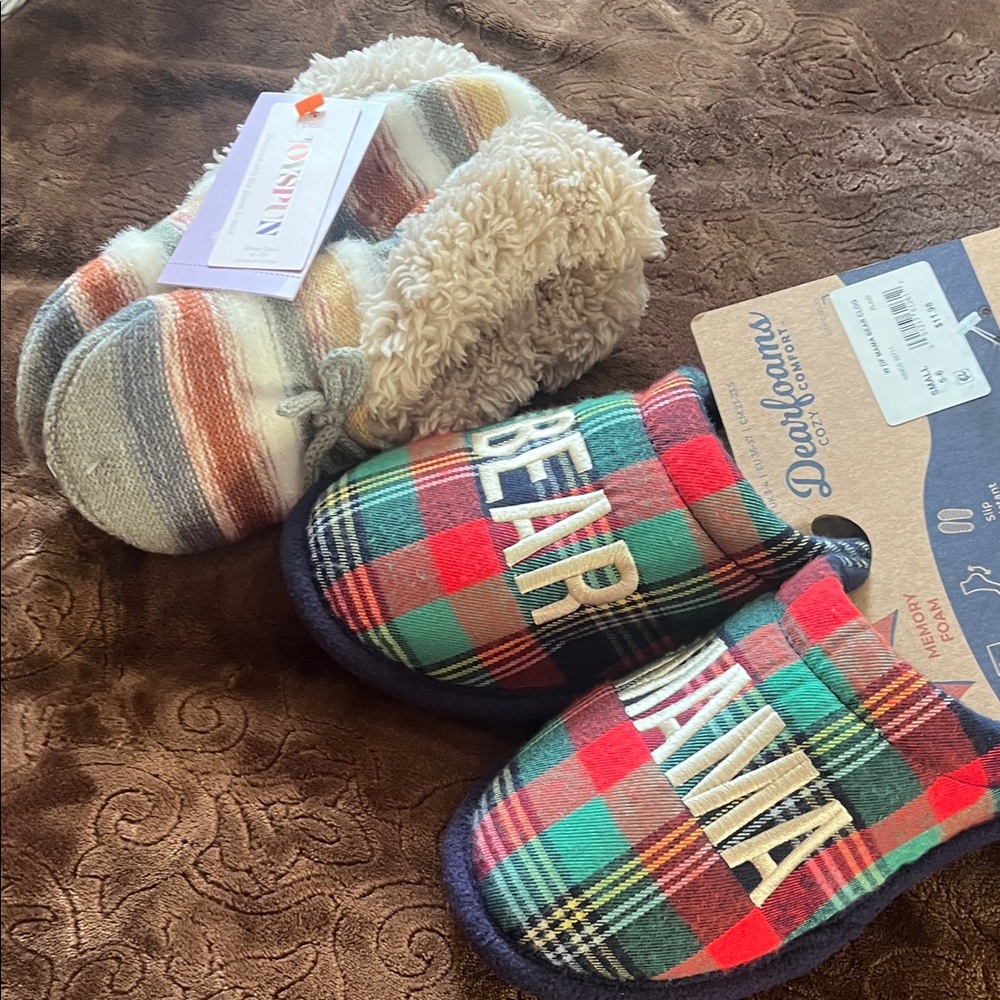 Set of Two Cozy Striped and Plaid Slippers